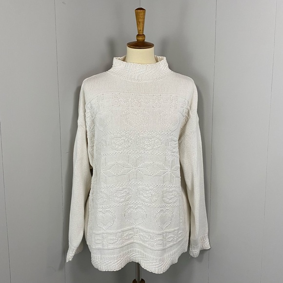 Vintage 90's White Stag Mock-Neck Ivory Sweater - Picture 1 of 12